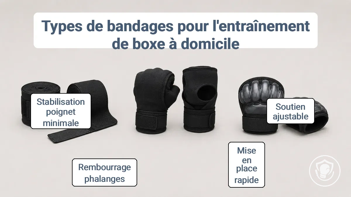 Légende des trois catégories de bandes : bande longue traditionnelle, bande rapide ou gant intérieur, et coussinet de jointure en gel