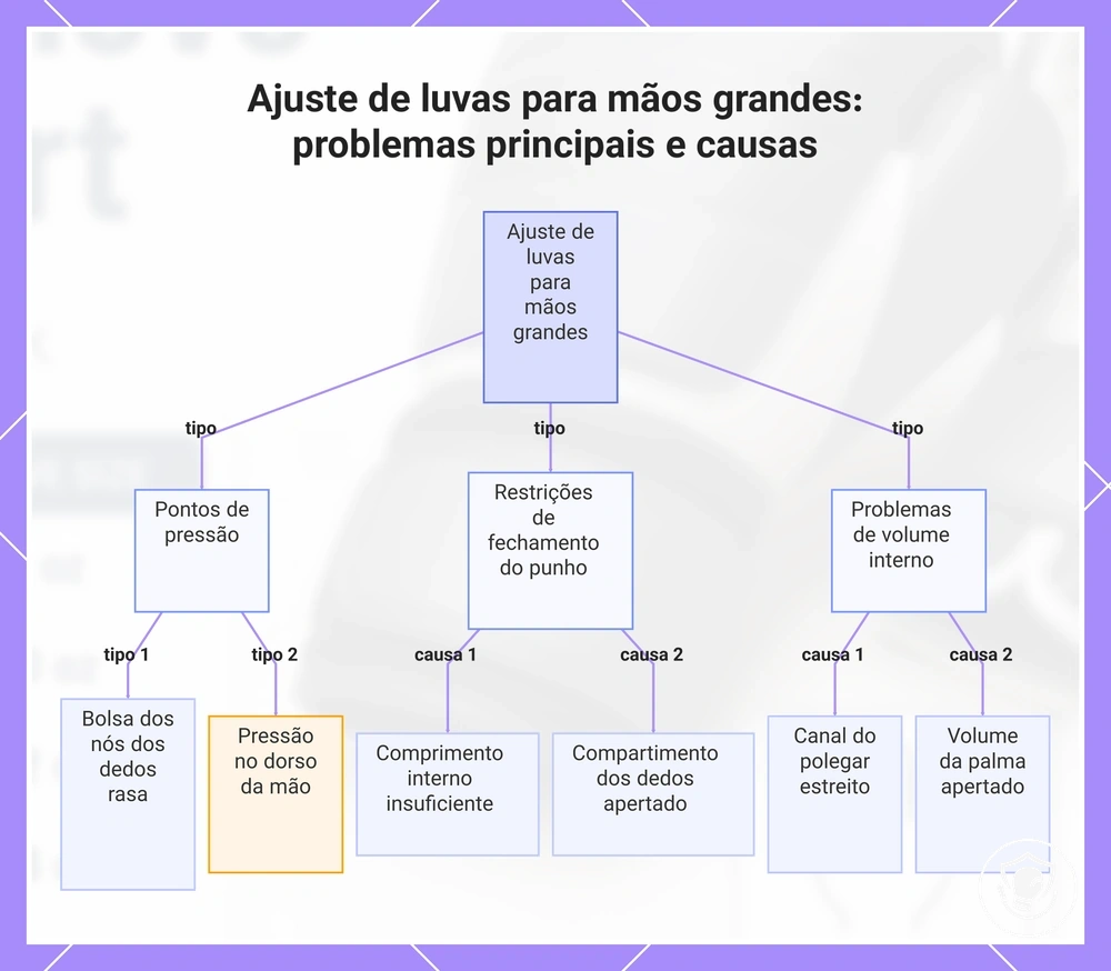 Ajuste de luvas para mãos grandes: problemas principais e causas