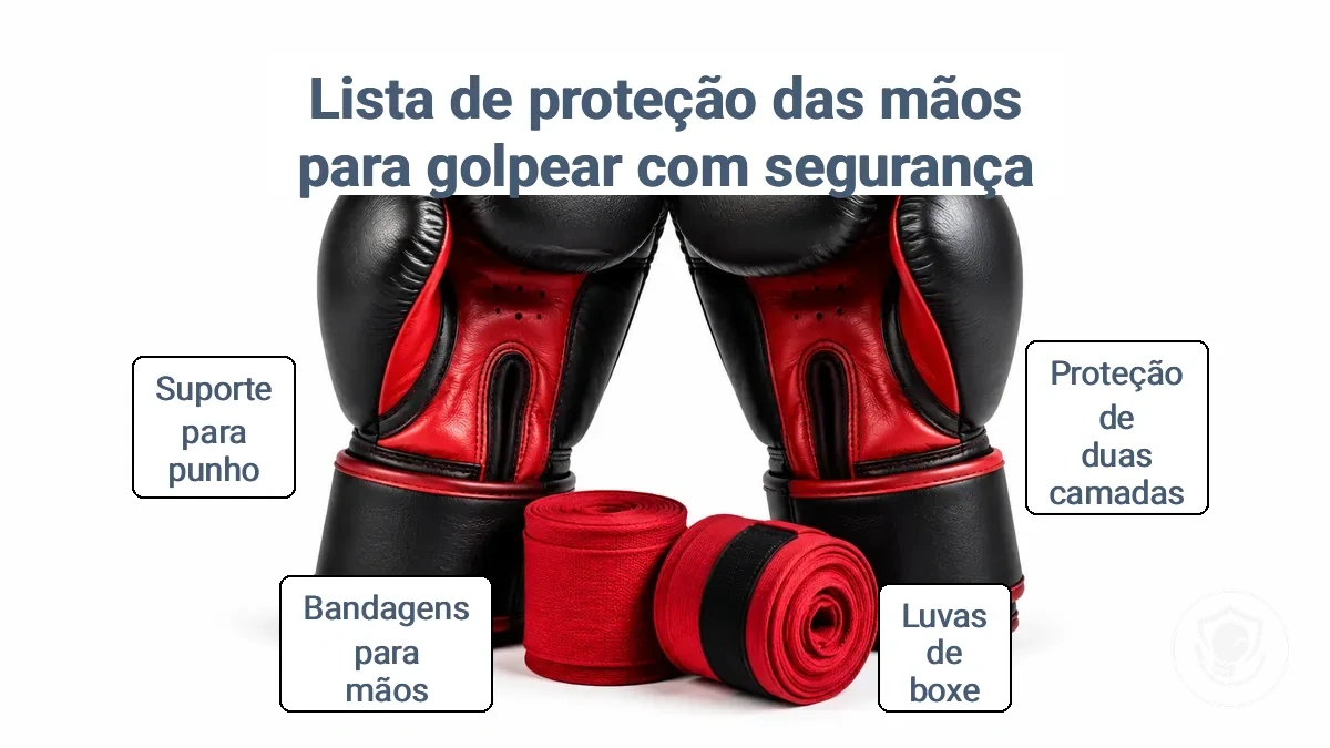 Pilha de proteção de duas camadas mostrando bandagens sob luvas de boxe para golpe seguro em casa