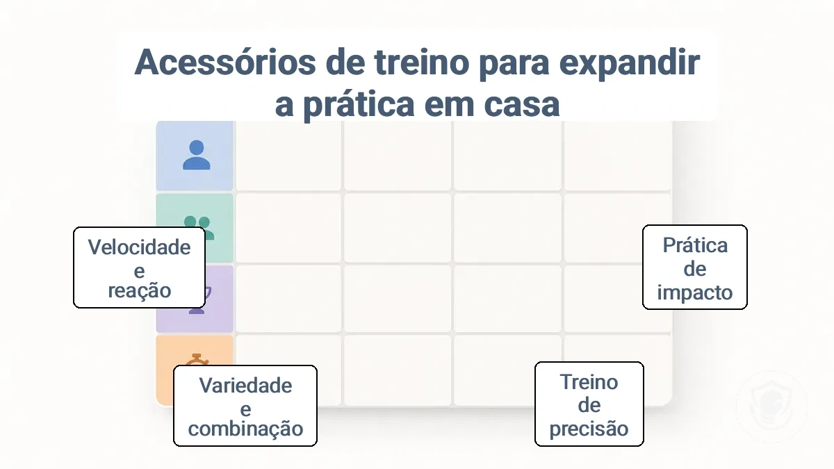 Matriz vinculando modos de prática a categorias de complementos de treino e as restrições de espaço, ruído e armazenamento