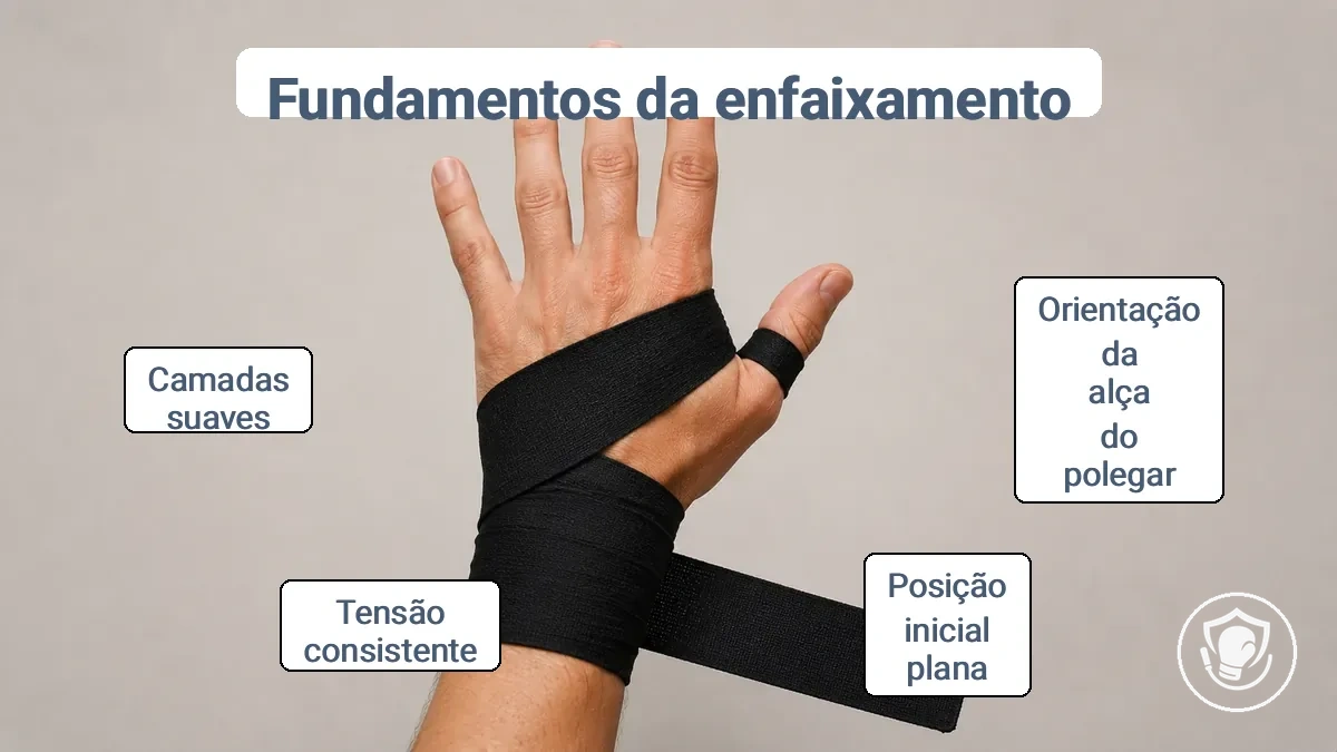 Orientação da alça do polegar e direção correta de início na parte de trás da mão