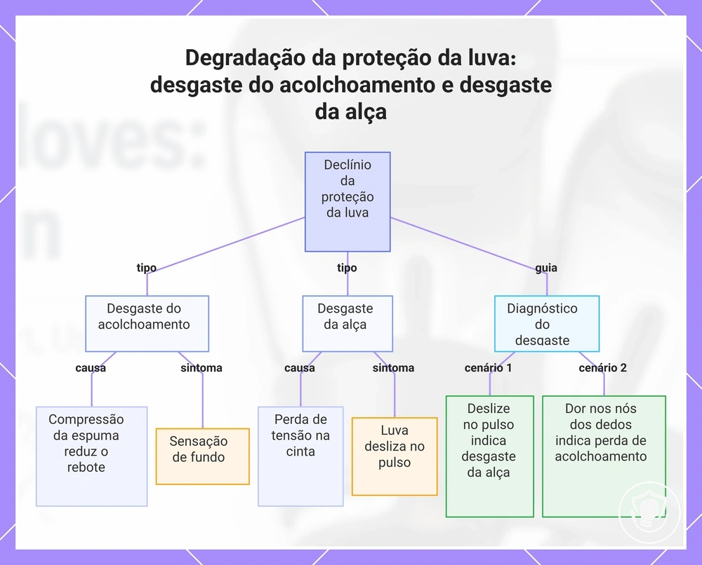 Degradação da proteção da luva: desgaste do acolchoamento e desgaste da alça