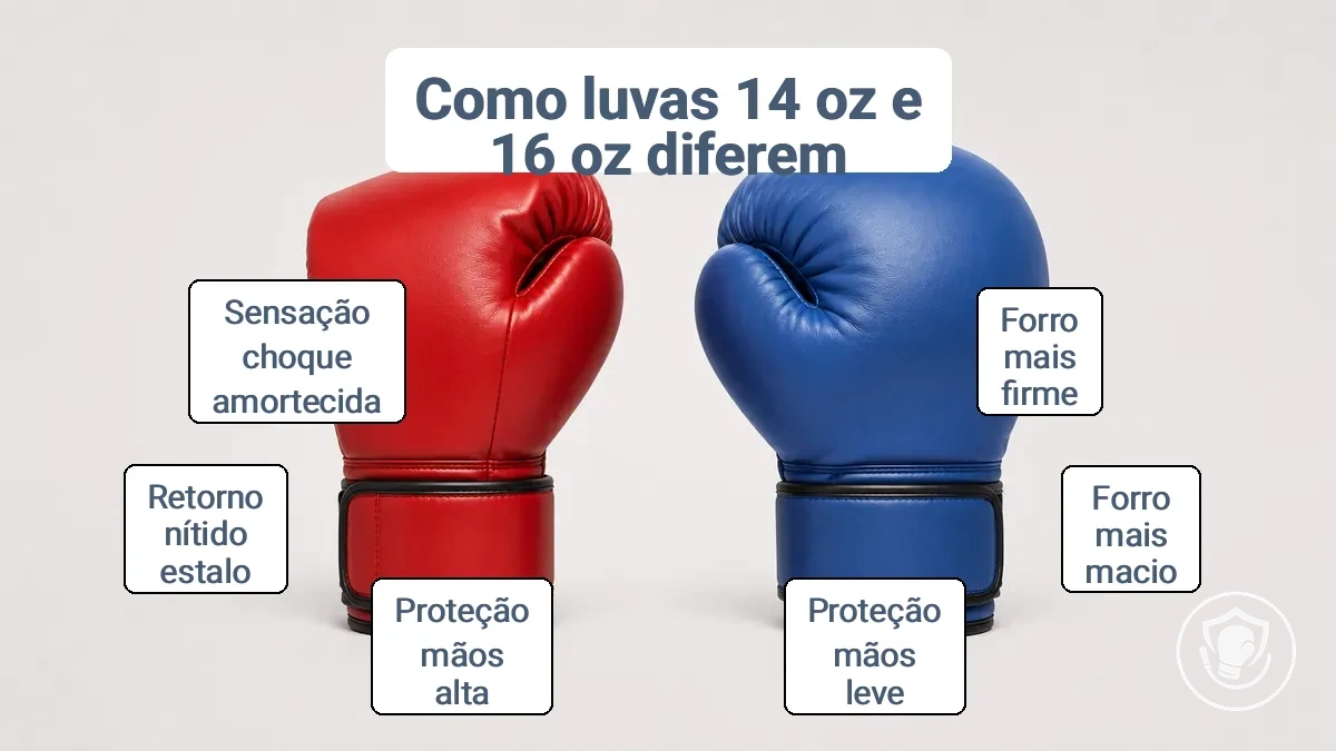 Comparação da sensação do acolchoamento e proteção entre luvas de boxe de 14 oz e 16 oz