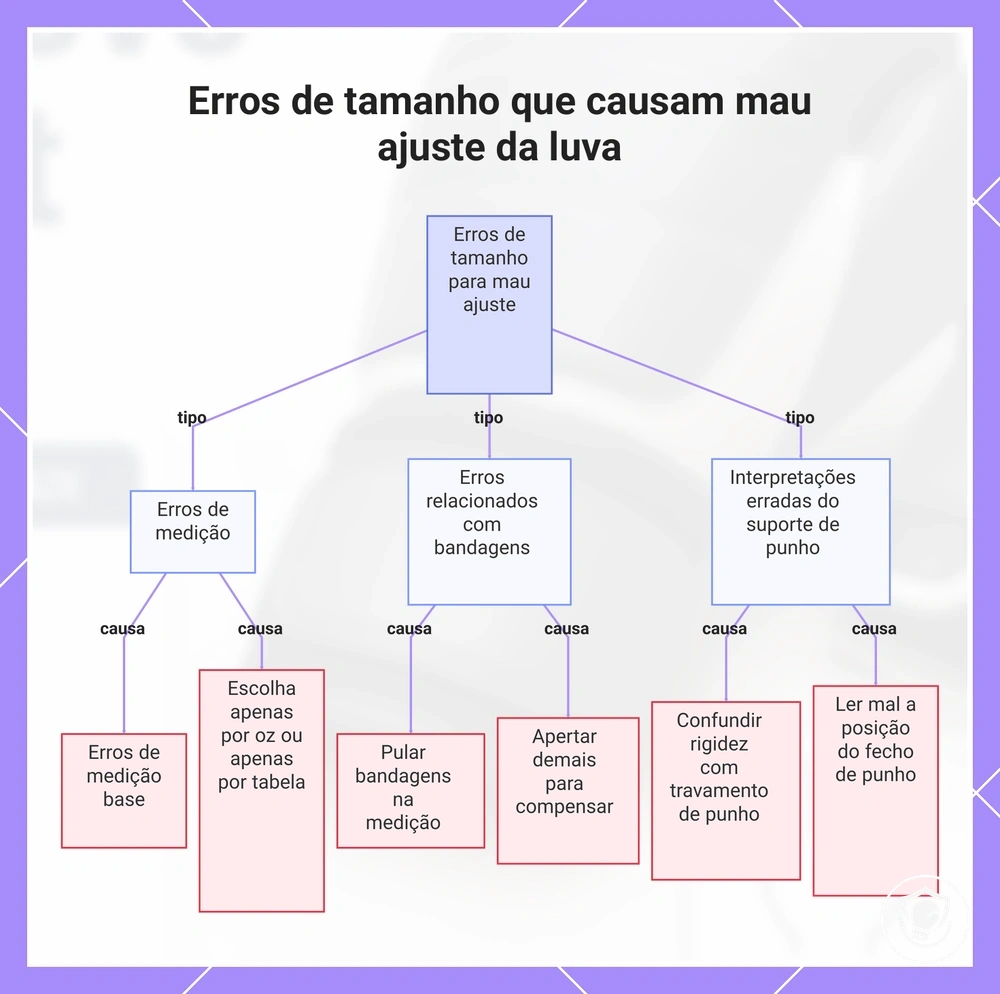 Erros de tamanho que causam mau ajuste da luva