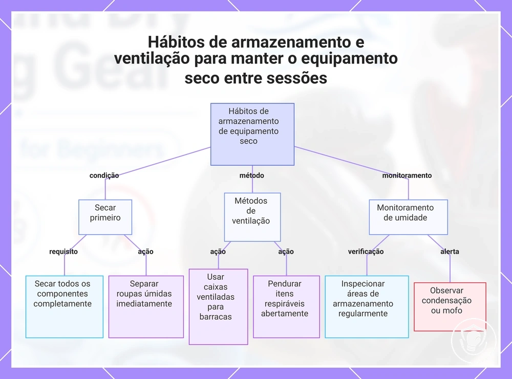 Hábitos de armazenamento e ventilação para manter o equipamento seco entre sessões