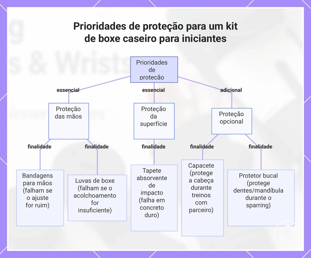 Prioridades de proteção para um kit de boxe caseiro para iniciantes