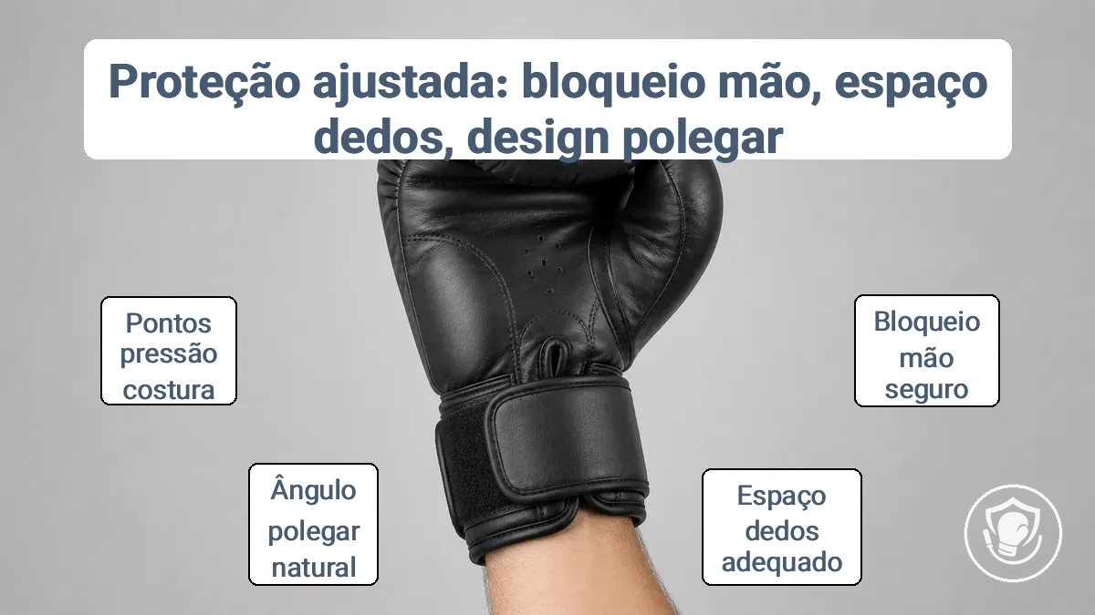 Verificação de ajuste para travamento da mão e alinhamento do polegar em luvas de boxe