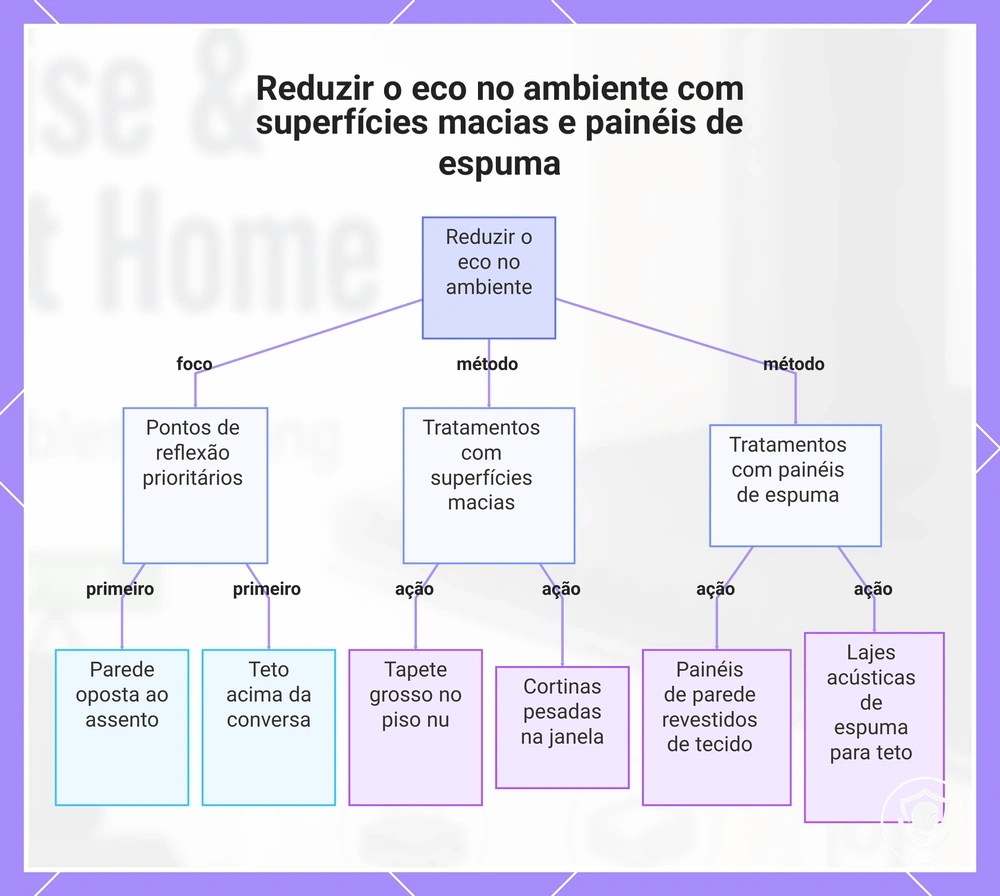 Reduzir o eco no ambiente com superfícies macias e painéis de espuma