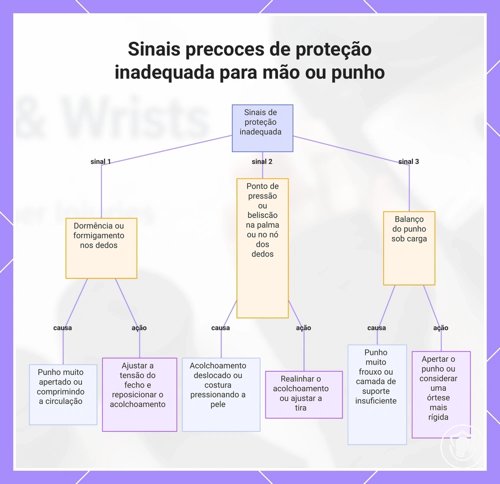 Sinais precoces de proteção inadequada para mão ou punho