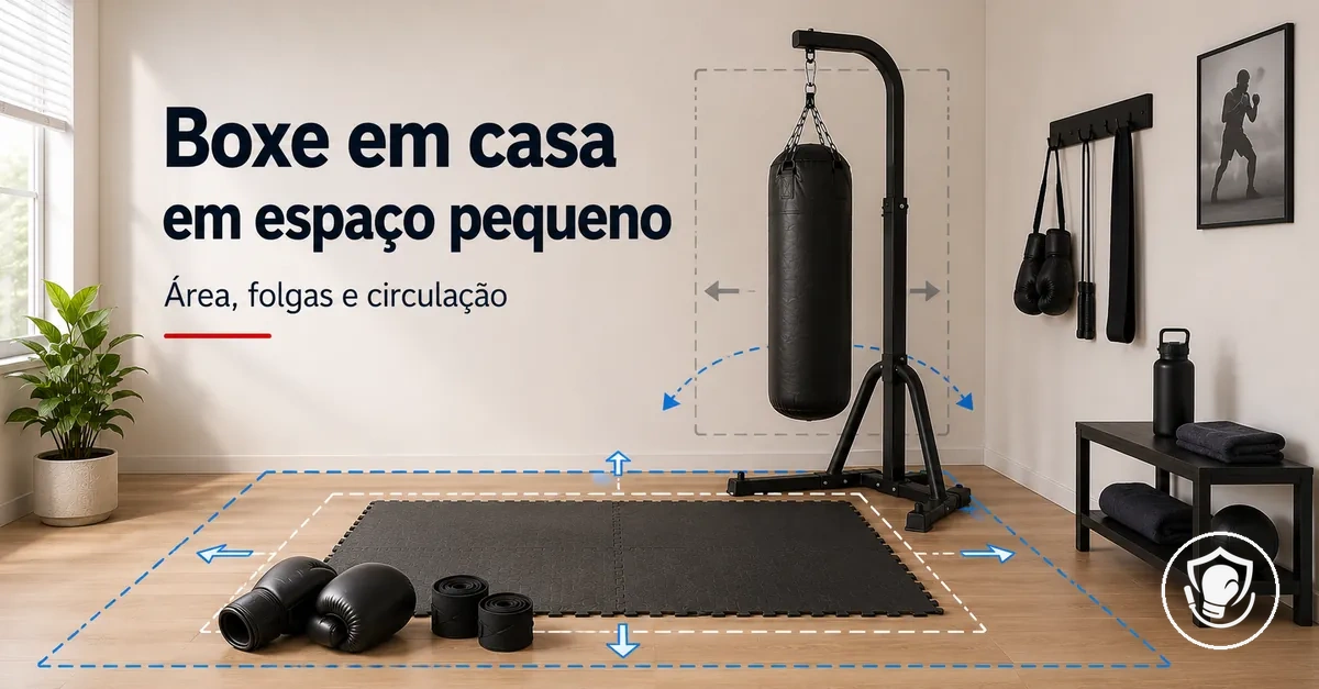 Montagem compacta de boxe em casa para iniciantes, planejada para um espaço pequeno