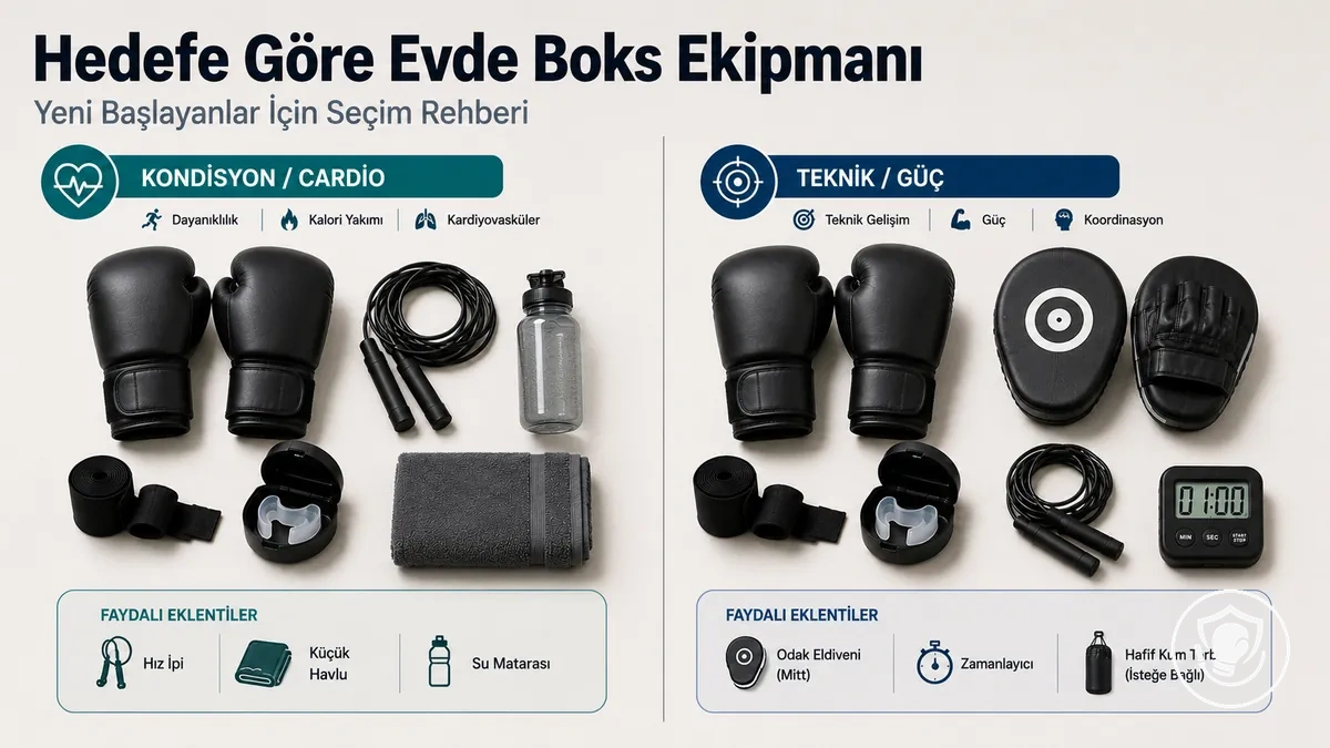Hedefe ve kurulum ihtiyacına göre sıralanmış, yeni başlayanlara uygun evde boks ekipmanları