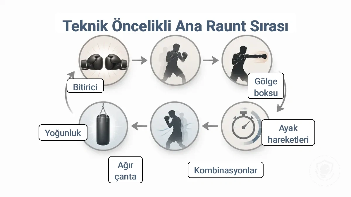 Ekipmansız ve kum torbası düzenekleri için değişiklik seçenekleriyle birlikte ısınmadan soğumaya raunt akış şeması