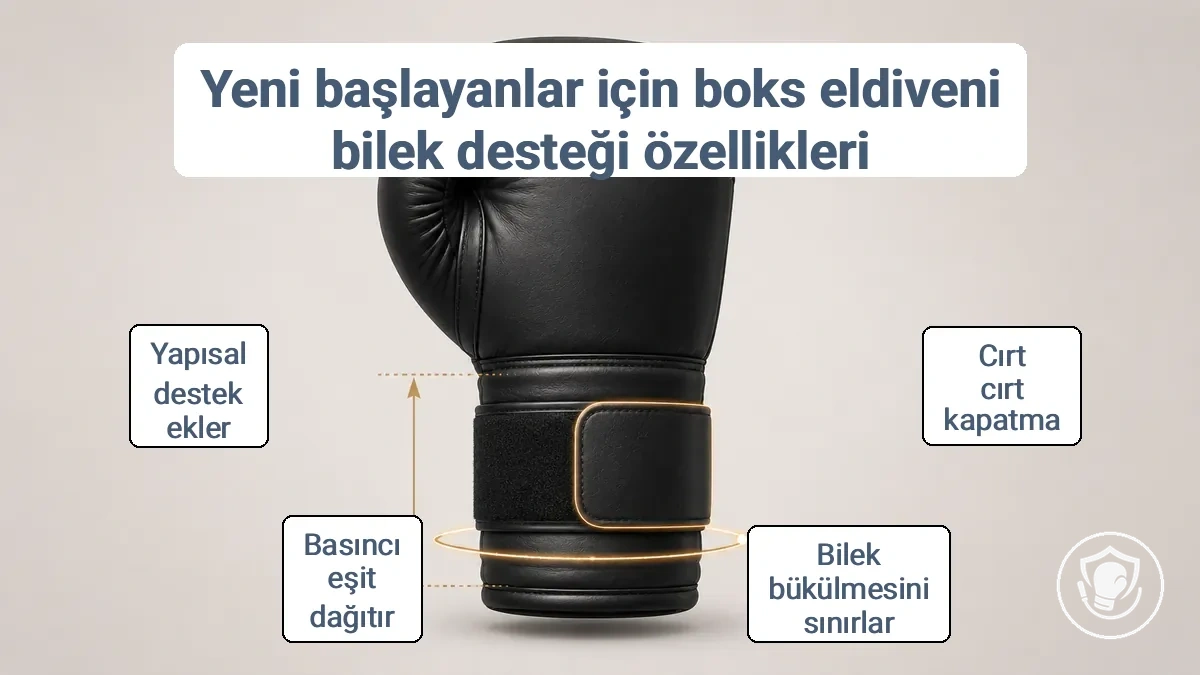 Bilek stabilitesi için cırt cırtlı kayışı, manşet yüksekliğini ve bilek çizgisini gösteren bir boks eldiveni diyagramı