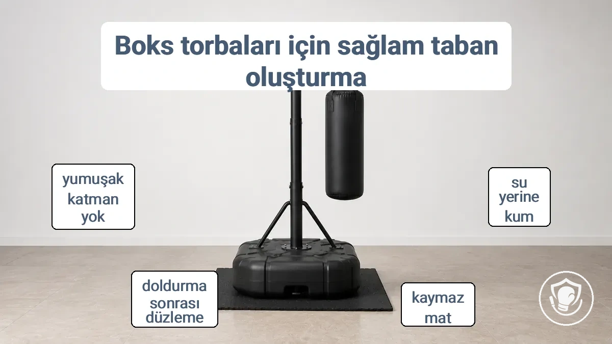 Fayans zeminde altında kauçuk kaymaz mat bulunan bağımsız ağır torba tabanı
