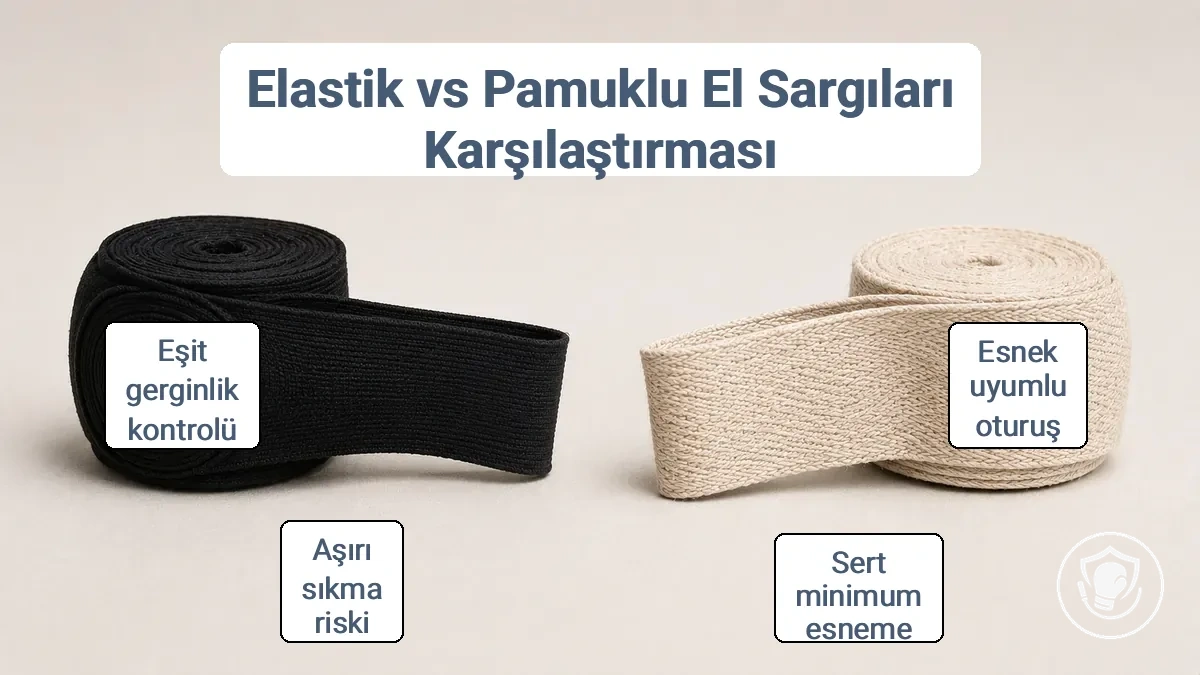 Elastik ve pamuklu boks bandajı kumaşının doku ve esneme farklarını gösteren yakın çekim görüntüsü
