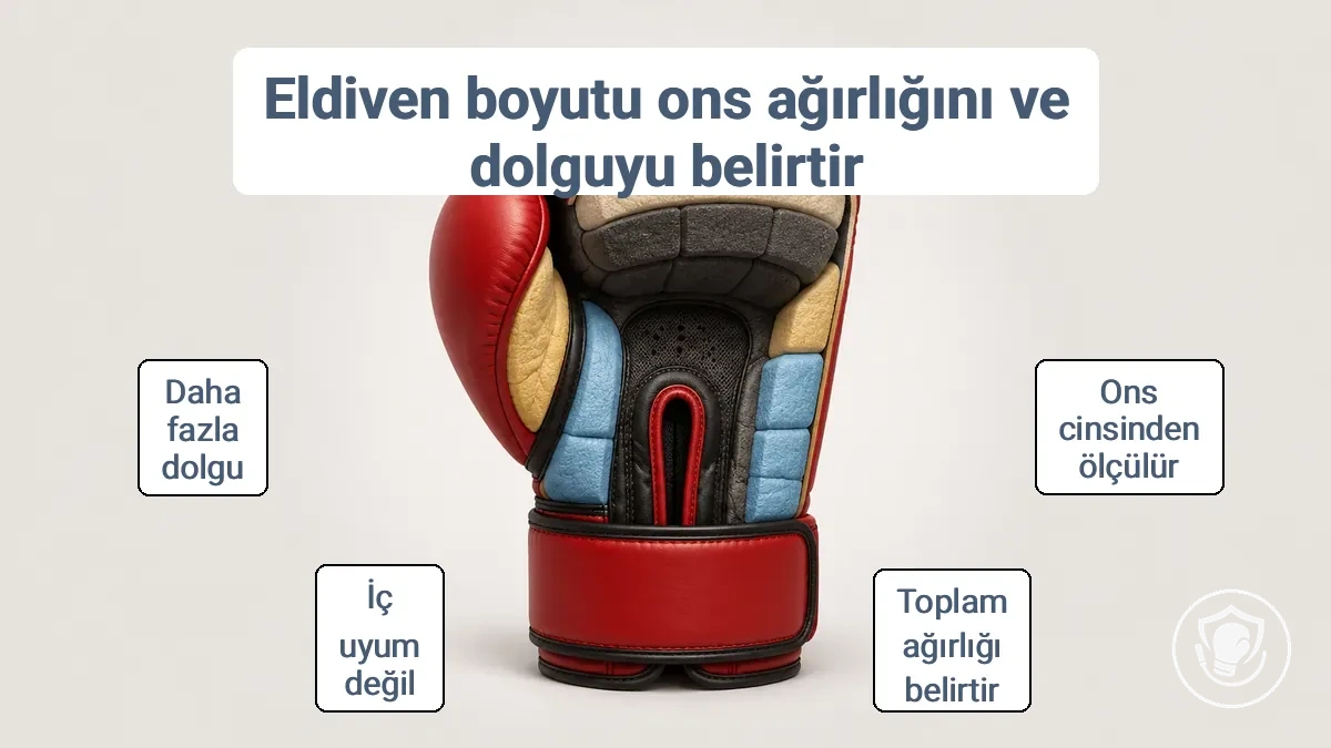 Ons ağırlık ölçümünü ve iç dolgu dağılımını gösteren boks eldiveni