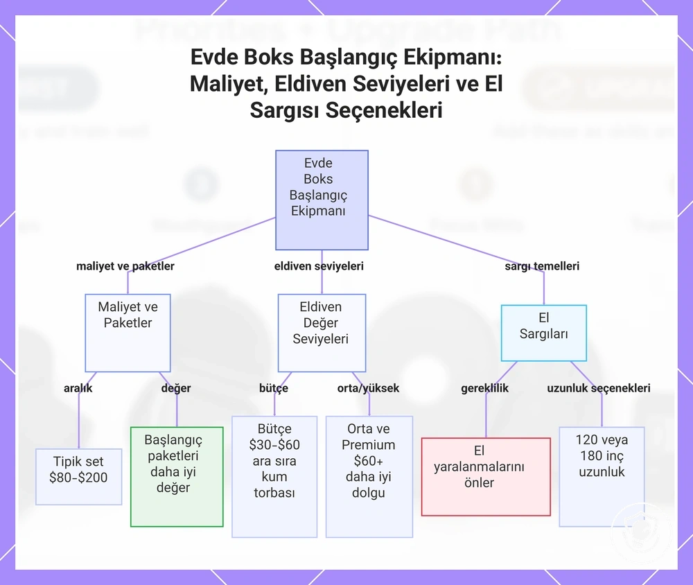 Evde Boks Başlangıç Ekipmanı: Maliyet, Eldiven Seviyeleri ve El Sargısı Seçenekleri