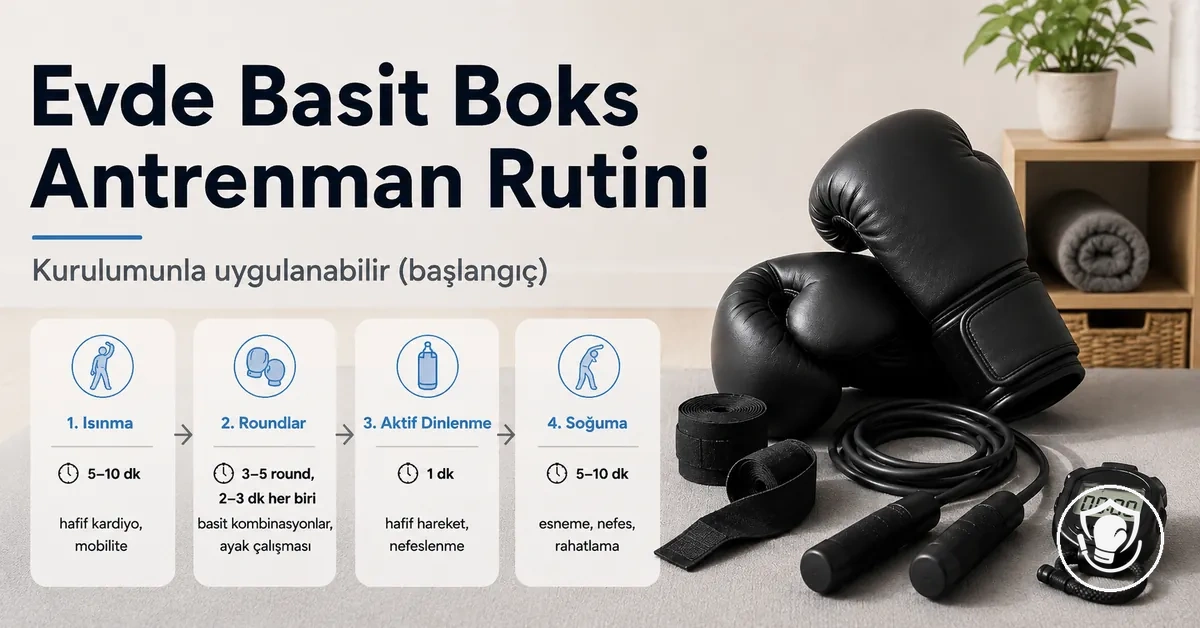 Evde yaygın ekipmanlarla uygulanabilen basit yeni başlayan boks rutini